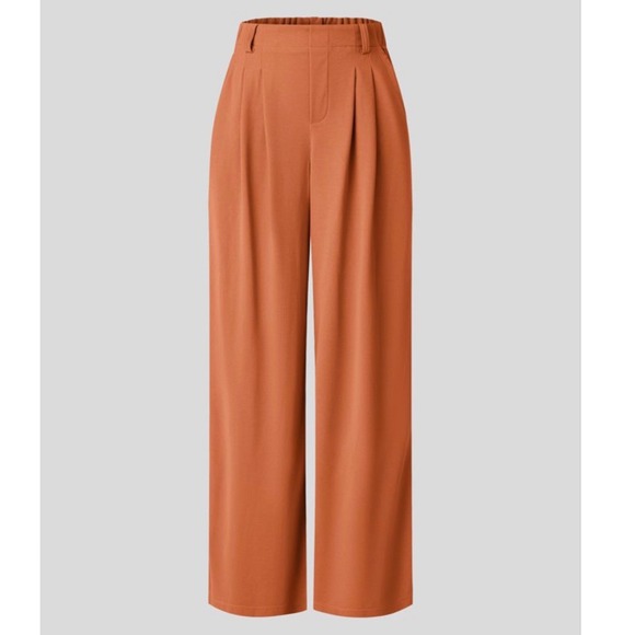 Halara High Waisted Wide Leg Pleated Trousers Rust Orange XS Regular New - Picture 2 of 7